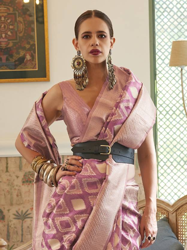 Purple Elegant Handloom Organza Woven Bollywood Saree with Unstitched Blouse Piece ClothsVilla