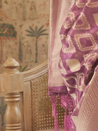 Purple Elegant Handloom Organza Woven Bollywood Saree with Unstitched Blouse Piece ClothsVilla