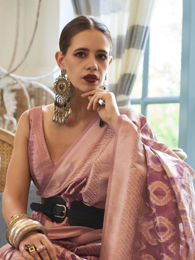 Purple Elegant Handloom Organza Woven Bollywood Saree with Unstitched Blouse Piece ClothsVilla