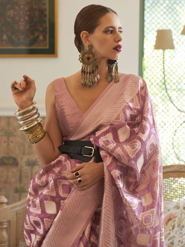 Purple Elegant Handloom Organza Woven Bollywood Saree with Unstitched Blouse Piece ClothsVilla