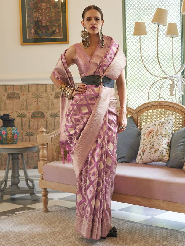 Purple Elegant Handloom Organza Woven Bollywood Saree with Unstitched Blouse Piece ClothsVilla