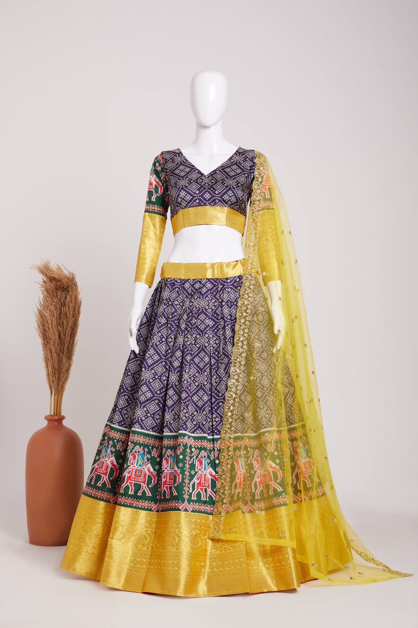 Purple Elegant Heavy Dola Jacquard Silk Lehenga Set with Embroidered Net Dupatta ClothsVilla Main image