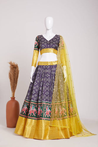 Purple Elegant Heavy Dola Jacquard Silk Lehenga Set with Embroidered Net Dupatta ClothsVilla