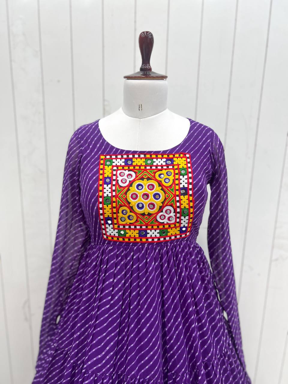 Purple Elegant Heavy Fox Georgette Laheriya Anarkali Gown with Gamthi Work ClothsVilla