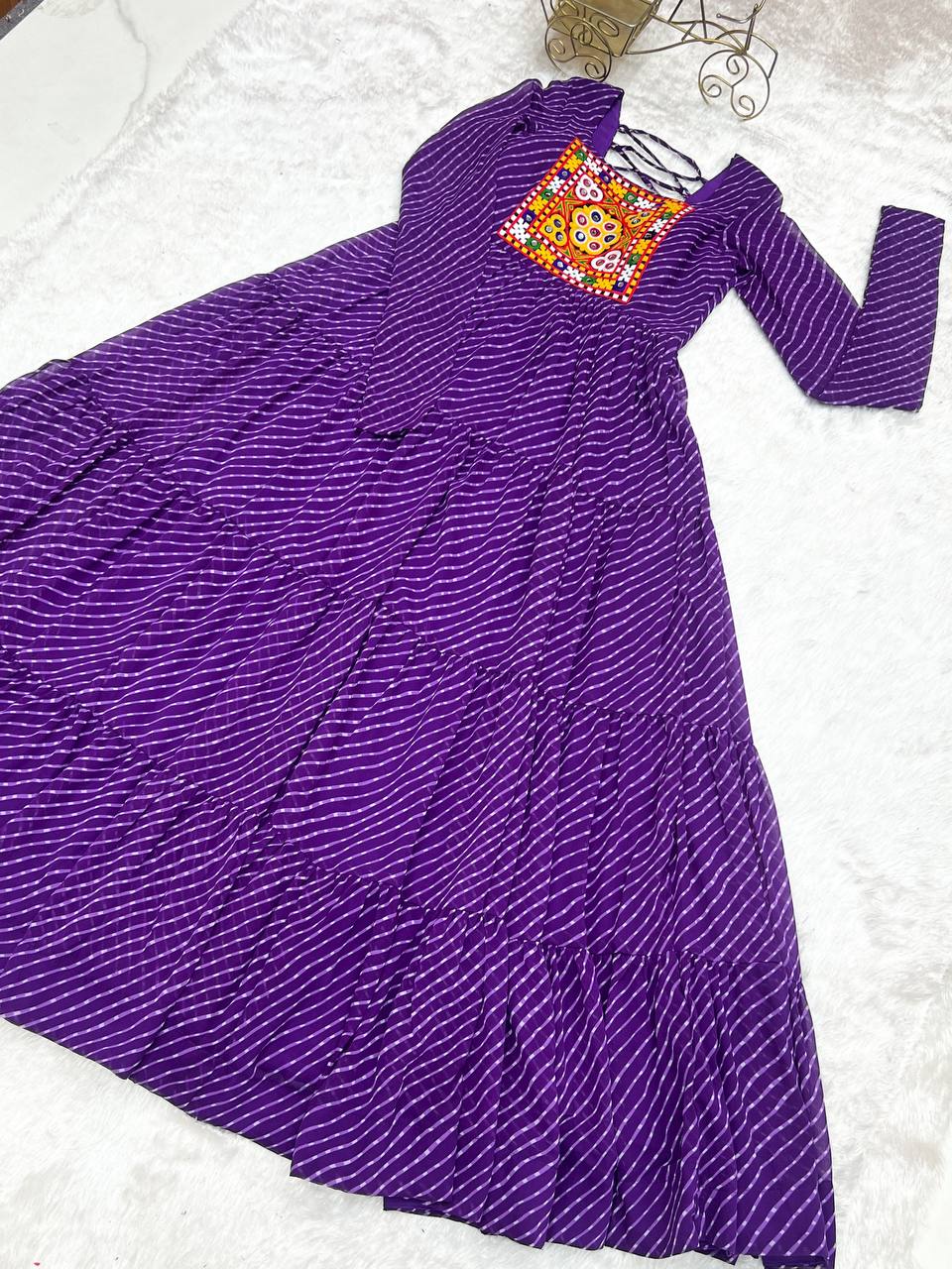 Purple Elegant Heavy Fox Georgette Laheriya Anarkali Gown with Gamthi Work ClothsVilla