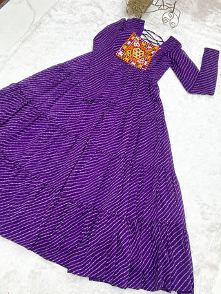 Purple Elegant Heavy Fox Georgette Laheriya Anarkali Gown with Gamthi Work ClothsVilla