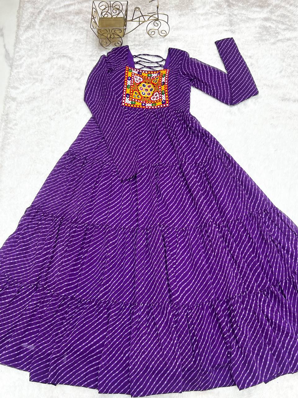 Purple Elegant Heavy Fox Georgette Laheriya Anarkali Gown with Gamthi Work ClothsVilla