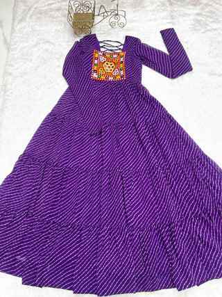 Purple Elegant Heavy Fox Georgette Laheriya Anarkali Gown with Gamthi Work ClothsVilla