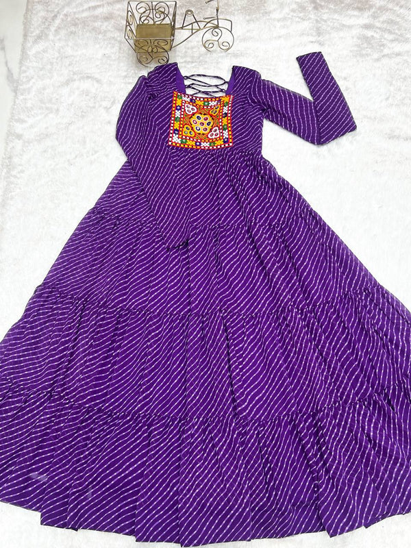 Purple Elegant Heavy Fox Georgette Laheriya Anarkali Gown with Gamthi Work ClothsVilla