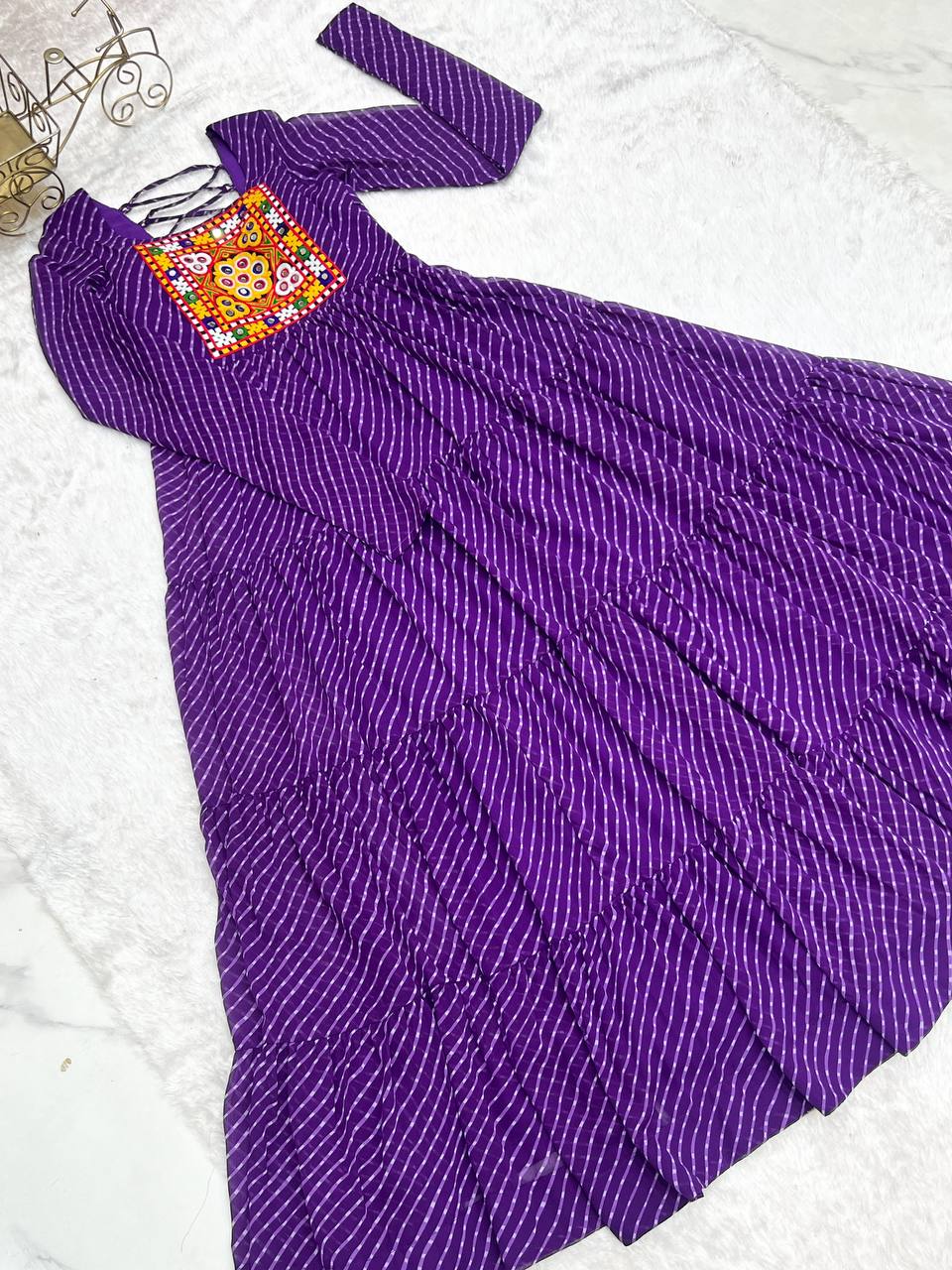 Purple Elegant Heavy Fox Georgette Laheriya Anarkali Gown with Gamthi Work ClothsVilla