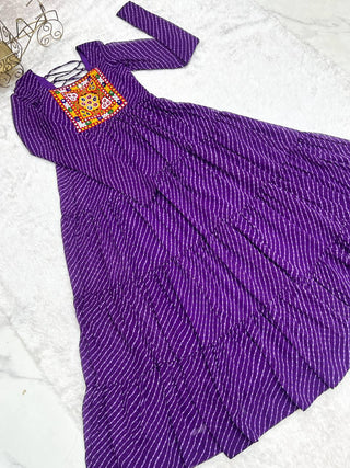 Purple Elegant Heavy Fox Georgette Laheriya Anarkali Gown with Gamthi Work ClothsVilla