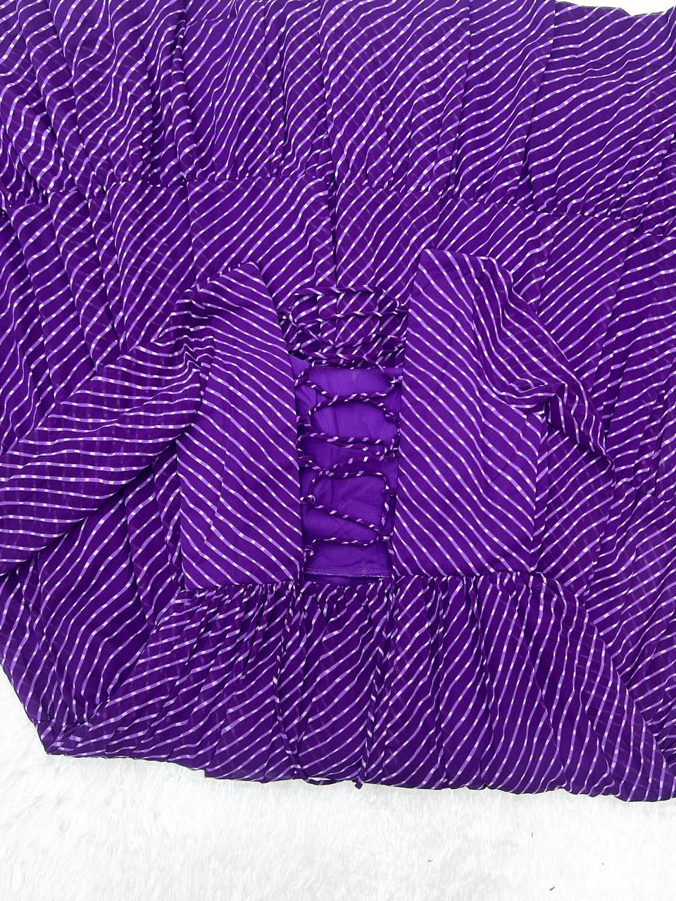 Purple Elegant Heavy Fox Georgette Laheriya Anarkali Gown with Gamthi Work ClothsVilla