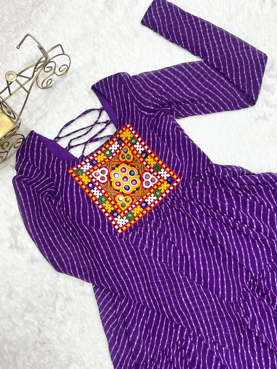 Purple Elegant Heavy Fox Georgette Laheriya Anarkali Gown with Gamthi Work ClothsVilla