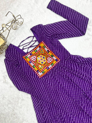 Purple Elegant Heavy Fox Georgette Laheriya Anarkali Gown with Gamthi Work ClothsVilla
