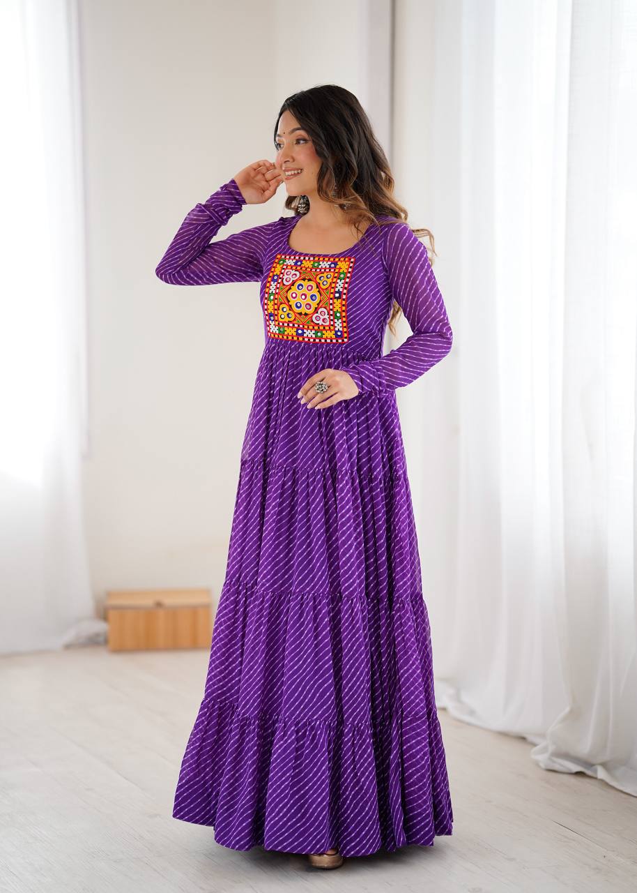 Purple Elegant Heavy Fox Georgette Laheriya Anarkali Gown with Gamthi Work ClothsVilla
