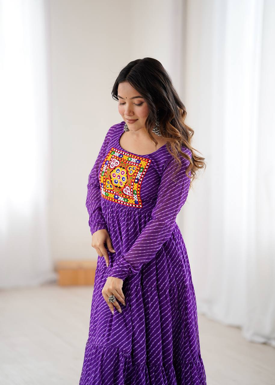 Purple Elegant Heavy Fox Georgette Laheriya Anarkali Gown with Gamthi Work ClothsVilla