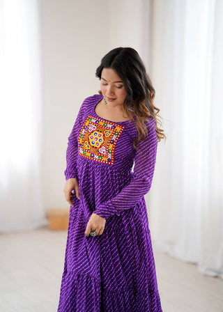 Purple Elegant Heavy Fox Georgette Laheriya Anarkali Gown with Gamthi Work ClothsVilla