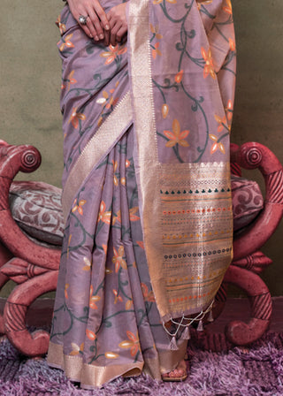Purple Elegant Jamdani Modal Cotton Silk Saree – Timeless Weave with Intricate Motifs ClothsVilla