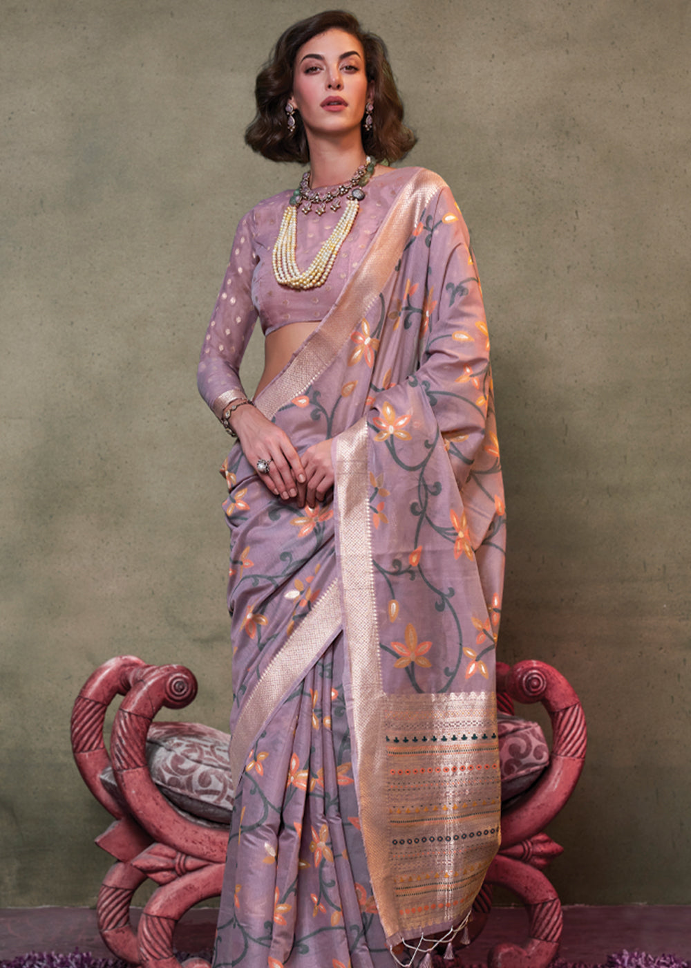 Purple Elegant Jamdani Modal Cotton Silk Saree – Timeless Weave with Intricate Motifs Secondary image