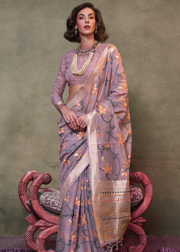 Purple Elegant Jamdani Modal Cotton Silk Saree – Timeless Weave with Intricate Motifs ClothsVilla