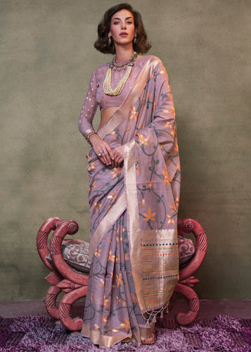 Purple Elegant Jamdani Modal Cotton Silk Saree – Timeless Weave with Intricate Motifs ClothsVilla