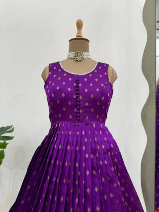 Purple Elegant Jequrd Silk Gown with Koti ClothsVilla