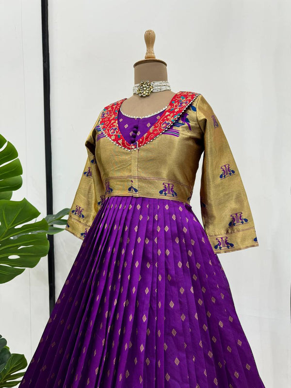 Purple Elegant Jequrd Silk Gown with Koti ClothsVilla