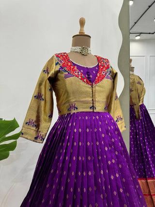 Purple Elegant Jequrd Silk Gown with Koti ClothsVilla