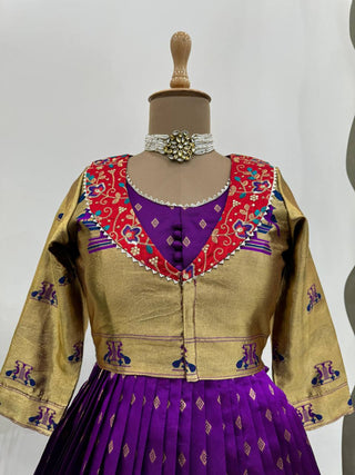 Purple Elegant Jequrd Silk Gown with Koti ClothsVilla