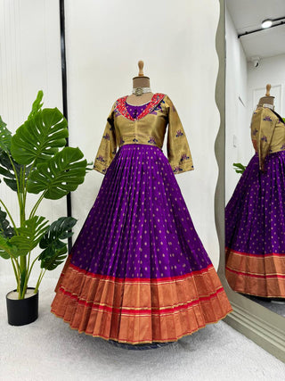 Purple Elegant Jequrd Silk Gown with Koti ClothsVilla