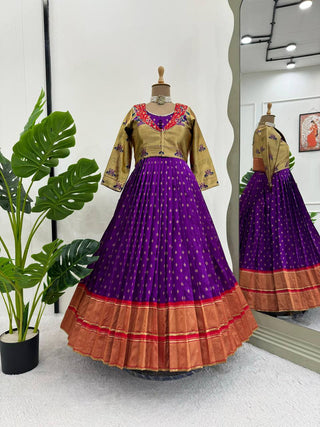 Purple Elegant Jequrd Silk Gown with Koti ClothsVilla