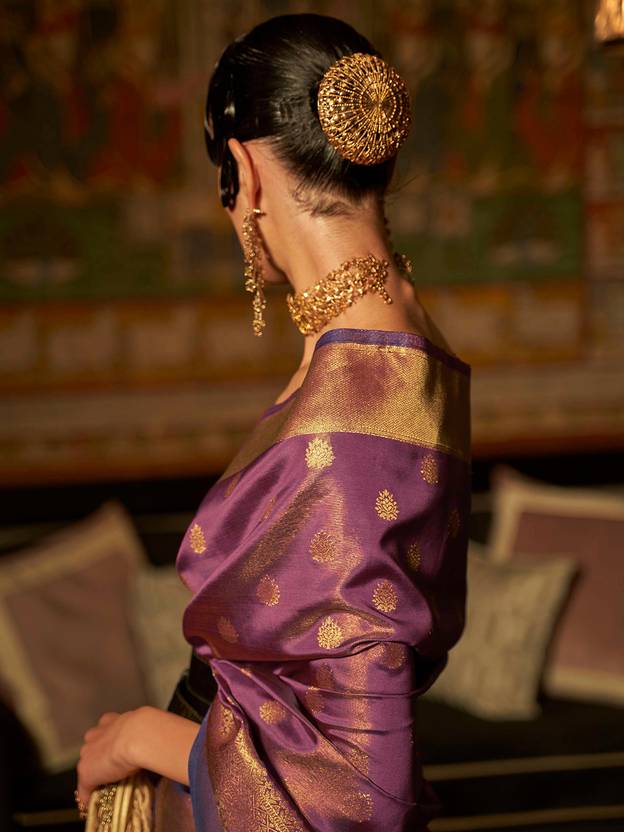 Purple Elegant Kanjivaram Kanchipuram Silk Saree Traditional Grace Clothsvilla