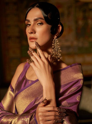 Purple Elegant Kanjivaram Kanchipuram Silk Saree Traditional Grace Clothsvilla