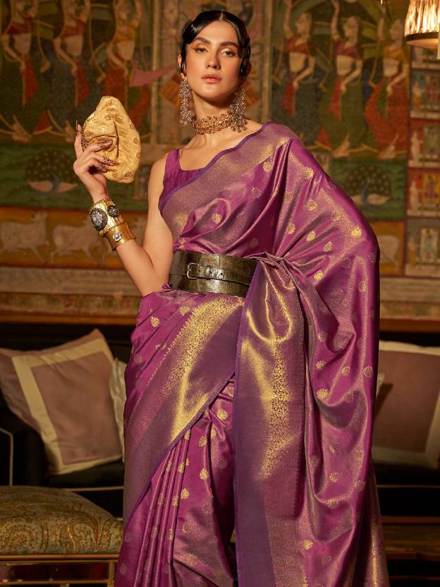 Purple Elegant Kanjivaram Kanchipuram Silk Saree Traditional Grace Clothsvilla