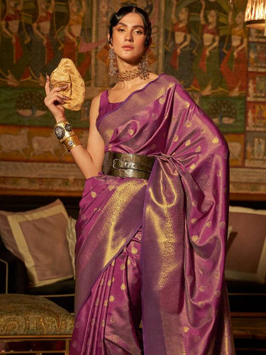 Purple Elegant Kanjivaram Kanchipuram Silk Saree Traditional Grace Clothsvilla