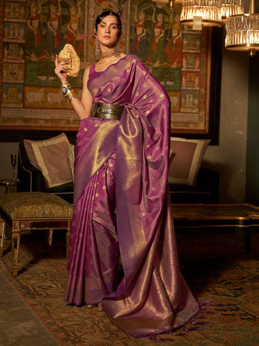Purple Elegant Kanjivaram Kanchipuram Silk Saree Traditional Grace Clothsvilla