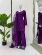 Load image into Gallery viewer, Purple Elegant Natural Crepe Farshi Salwar Set with Bead &amp; Thread Work and Butterfly Net Dupatta ClothsVilla