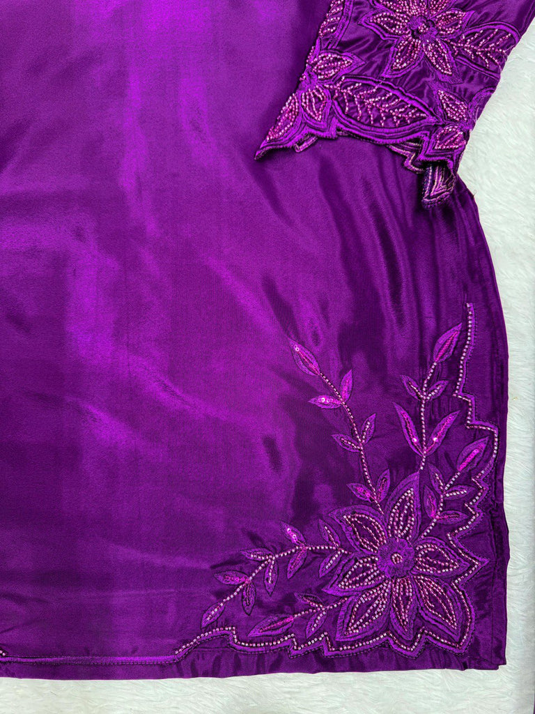 Purple Elegant Natural Crepe Farshi Salwar Set with Bead & Thread Work and Butterfly Net Dupatta ClothsVilla
