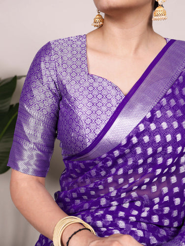 Purple Elegant Nylon Georgette Saree with Zari Weaving & Viscose Border ClothsVilla