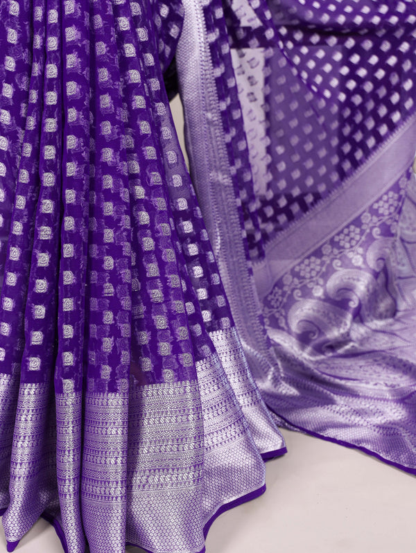 Purple Elegant Nylon Georgette Saree with Zari Weaving & Viscose Border ClothsVilla