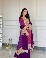 Load image into Gallery viewer, Purple Elegant Party-Wear Designer Chinon Silk Top, Palazzo &amp; Dupatta Set ClothsVilla