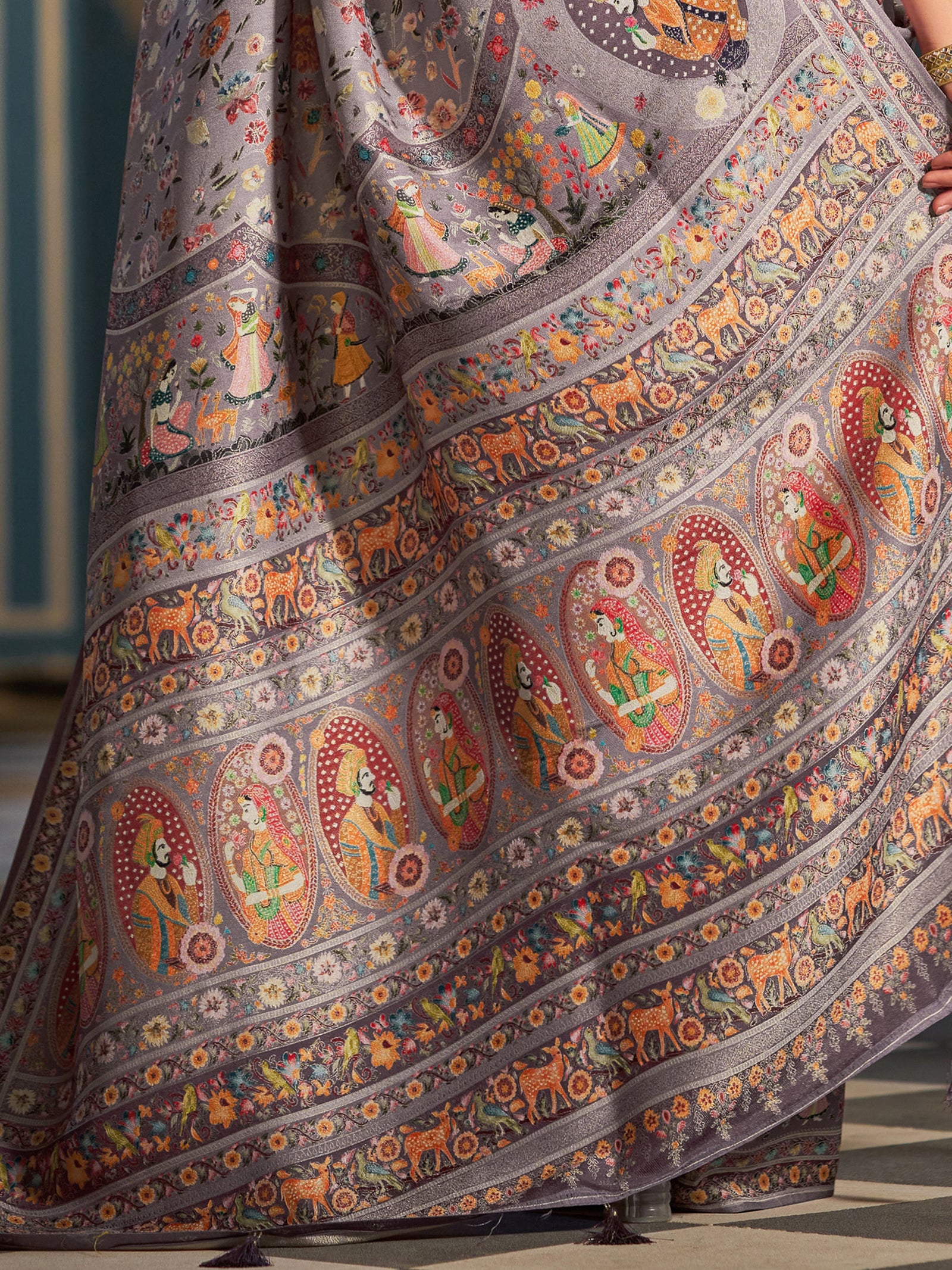 Purple Elegant Pashmina Kashmiri Jacquard Saree with Kalamkari & Meenakari Weaving ClothsVilla