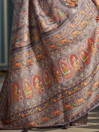 Purple Elegant Pashmina Kashmiri Jacquard Saree with Kalamkari & Meenakari Weaving ClothsVilla