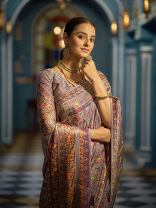 Purple Elegant Pashmina Kashmiri Jacquard Saree with Kalamkari & Meenakari Weaving ClothsVilla