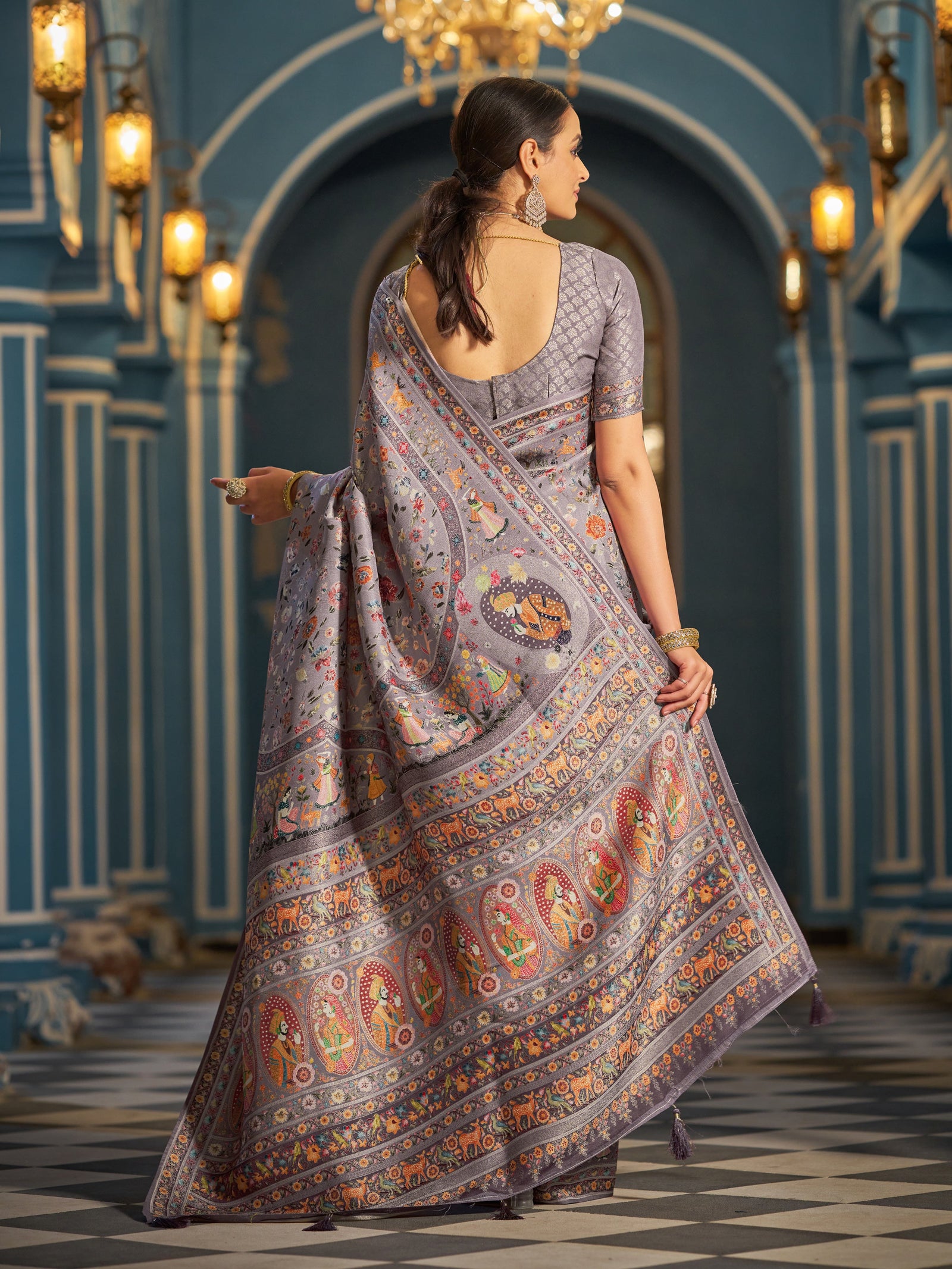 Purple Elegant Pashmina Kashmiri Jacquard Saree with Kalamkari & Meenakari Weaving ClothsVilla