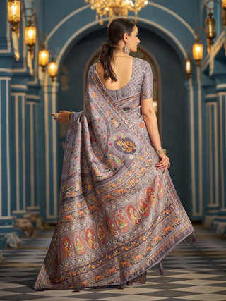Purple Elegant Pashmina Kashmiri Jacquard Saree with Kalamkari & Meenakari Weaving ClothsVilla