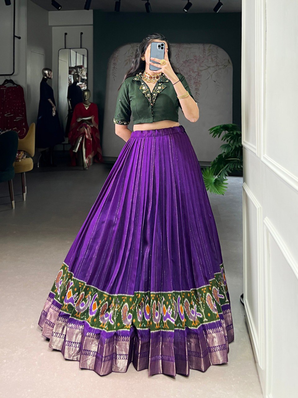 Purple Elegant Poly Cotton Printed Zari Weaving Lehenga with Handworked Pure Cotton Blouse – Stitched Traditional Ensemble ClothsVilla Main image