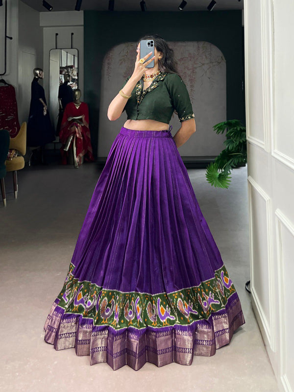 Purple Elegant Poly Cotton Printed Zari Weaving Lehenga with Handworked Pure Cotton Blouse – Stitched Traditional Ensemble ClothsVilla