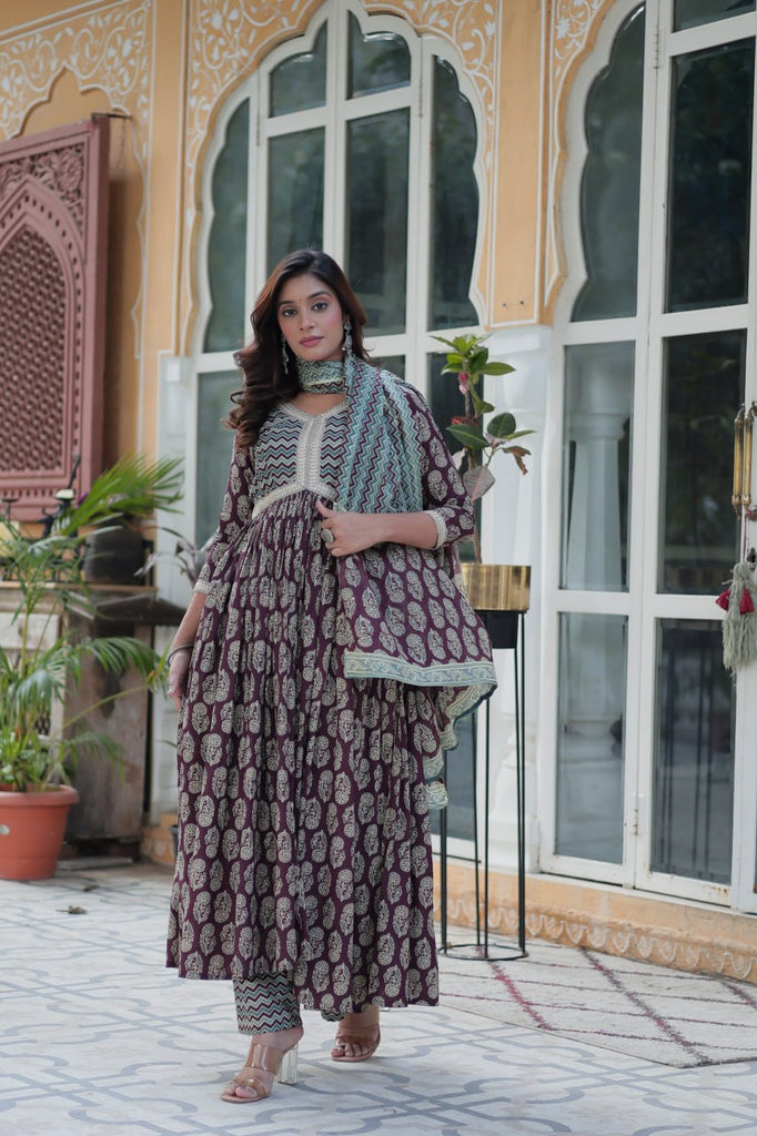 Purple Elegant Pure Cotton 3-Piece Suit Set for Women Comfortable Fit ClothsVilla