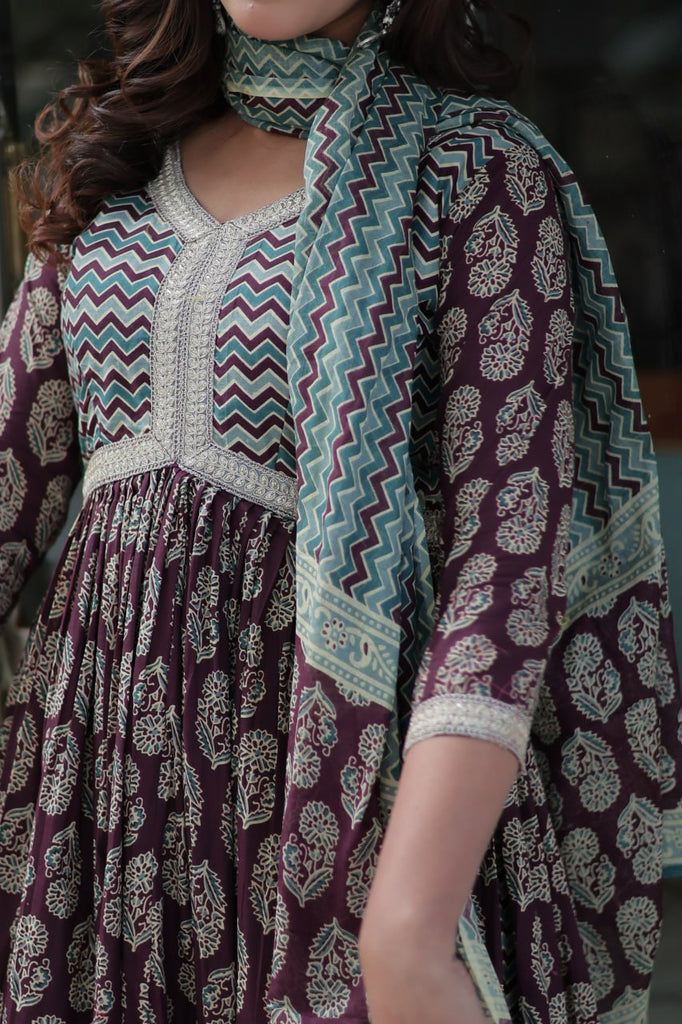 Purple Elegant Pure Cotton 3-Piece Suit Set for Women Comfortable Fit ClothsVilla